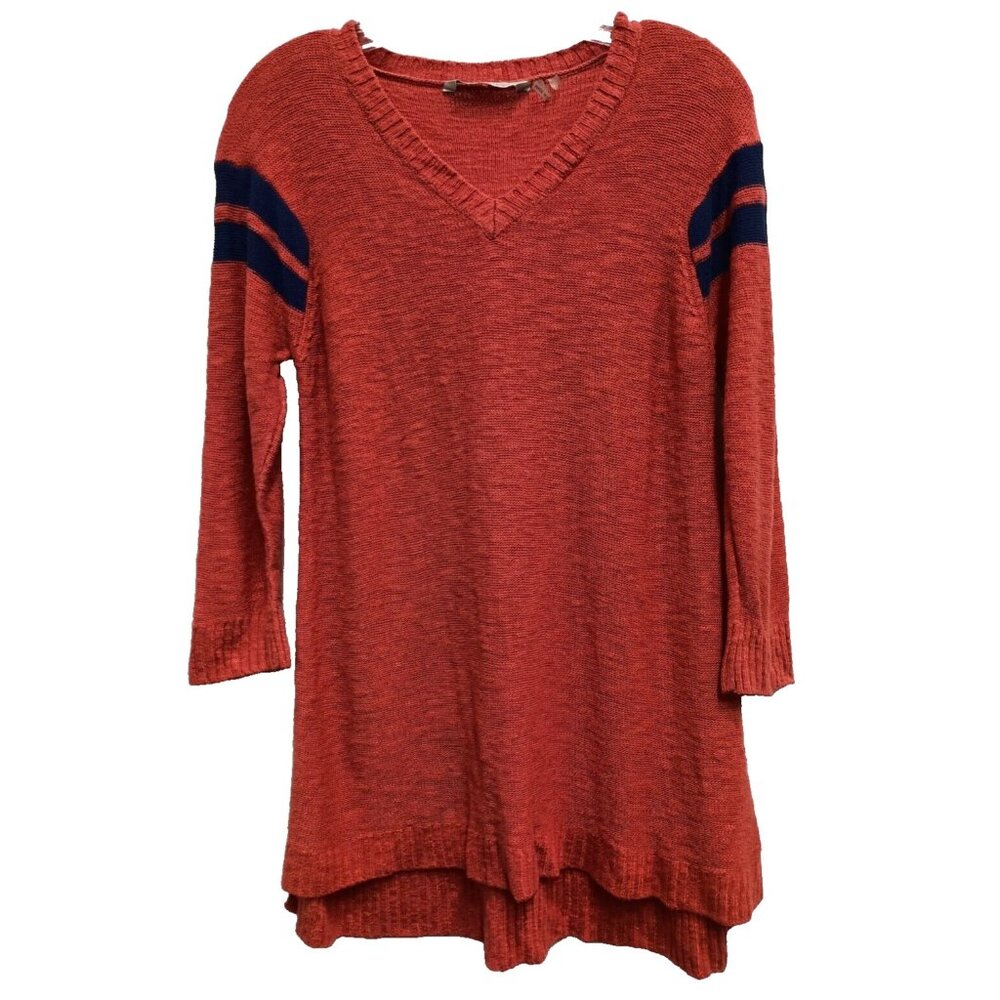 Soft Surroundings Womens BOHO Sweater Small Orange Hi Low V‎ Neck Pullover
